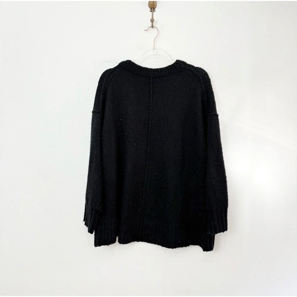 Free People Brookside Slouchy Knit Sweater Black Off Shoulder Oversized XS